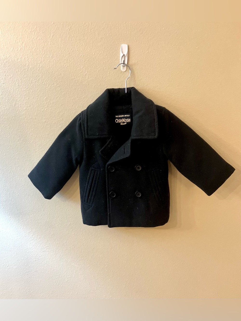 OshKosh B'gosh Double-Breasted Faux Wool Peacoat, Black - Size 18 months (EUC)